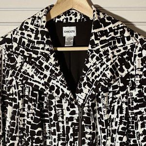 Chico's Animal Print Moto Jacket White/Brown Size 1 (8/10 M)